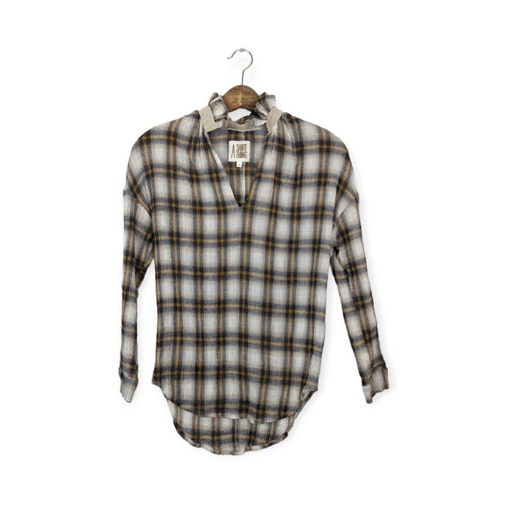 A Shirt Thing Penelope Plaid Cotton Ruffle Collar Shirt